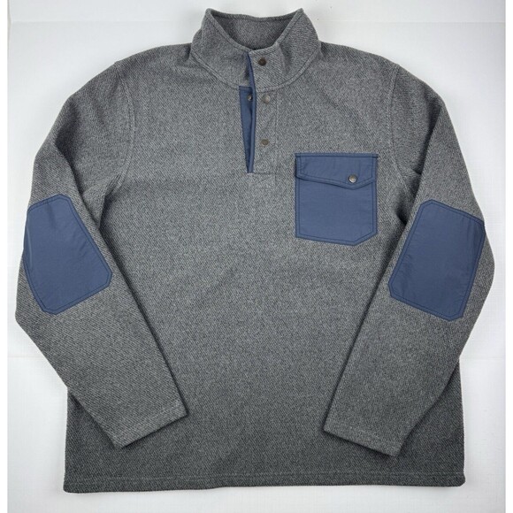 LL. Bean Allagash Men's Gray Blue Elbow Patches Snap T Fleece Henley XL Tall - Picture 1 of 15
